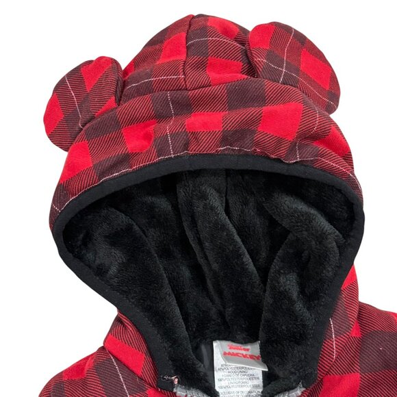 Disney Mickey Mouse Toddler Vest 2T Red & Gray Plaid Hooded Jacket - Picture 3 of 4